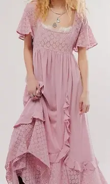 Free People Ethereal Bohemian Bring The Romance Midi Maxi Dress Blush Pink Small