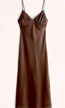 Ruched Satin Slip Midi Dress