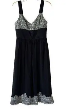 Kay Unger New York 100% Silk Midi Dress Black & White Floral Embroidered Size 8