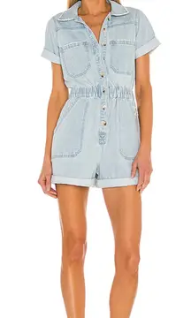 Blue denim romper