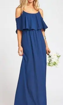 Show Me Your MuMu Caitlin Cold Shoulder Ruffle Maxi Dress Gown Sz XS Blue Rich