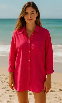 J. Crew Women's Button-up cotton voile shirt Pink Size Large Sheer‎ Oversized