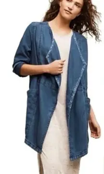 Hei Hei Anthropologie Size M Open Front Linen Blend Denim Jacket Pockets