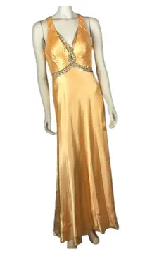 Faviana Coutuie halter neck sexy yellow long cutout open back prom dress size 8