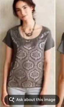 Anthropologie Charcoal Silver Foil Lace Overlay Sweater Top | Size Medium