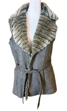 Alberto Makali Women's Faux Fur Suede Vest with Belt Size Large