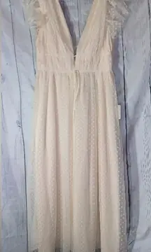 Lulus Yours Evermore Cream Swiss Dot Ruffled Midi Dress NWT