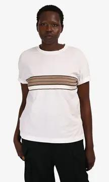 Brunello Cucinelli White Stripe Patterned Crewneck Short Sleeve T-Shirt Size M