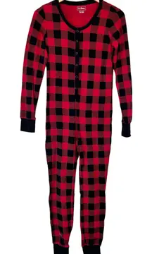 LL Bean Red Black Plaid One Piece Pajamas Sz XS