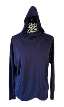 Cable & Gauge Studio Navy Blue Cowl Neck Pullover Hoodie Women's S Athleisure