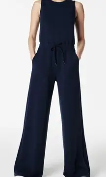 Spanx AirEssentials Sleeveless Jumpsuit Classic Navy Romper Open Back Wide Leg L