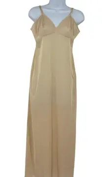 Vtg 70s Vanity Fair Babydoll Maxi Slip Dress Sz 34 LL USA Tan Coquette Festival