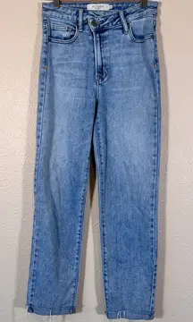 Hidden Blue High Rise Straight Leg Jeans Womens 24 Asymmetrical Closure Denim