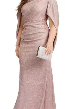 NWT Betsy & Adam Gracie Long Glitter Galaxy Cowl Neck Back Dress Pink Size 22W