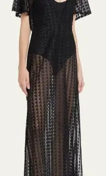 NWT Melissa Odabash Esme Open Knit Kaftan Maxi Cover Up Dress Black Women's XS