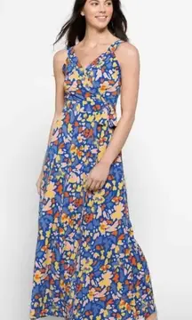 Market & Spruce Blue Sleeveless Floral‎ Pattern V Neck Midi Length Wrap Dress 1X