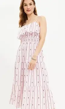 LOFT Ruffle Poplin Red and White Stripe Summer Dress Size Large