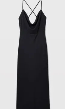 Club Monaco NWT  Cowl Neck Maxi Dress Navy Blue Low Back Size Small