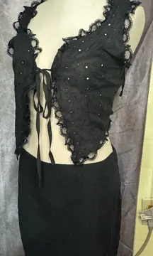 2 Pc Set Eyelet Embroidery Lace Tie Front Crop Top and Mini Skirt Set Summer