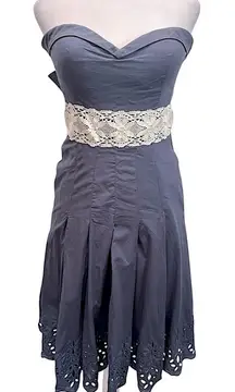 Tibi Smokey Navy Strapless Dress Cream Lace Trim & Slip Mini Corset Coquette