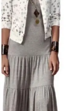 Cabi Dress Gray Heathered Resort Tiered Sleeveless Maxi Size Small