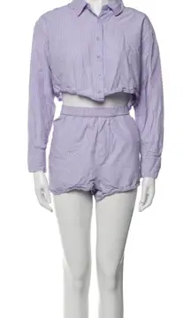 Reformation Striped Cropped Shirt & High Waist Shorts Set Lavender Coral XL