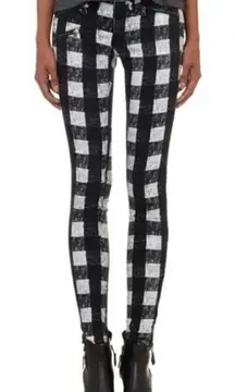 Rag & Bone Black & White Buffalo Check Skinny Pants with Zippers at Hem