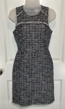 J. Crew Tweed Fringe Sleeveless Dress Black White Women' 00 XS Textured Career
