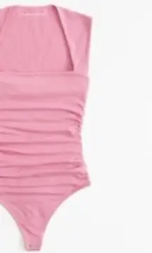 Abercrombie Cotton-Blend Seamless Fabric Ruched Portrait Bodysuit 