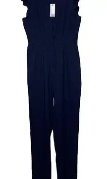 Cupcakes and Cashmere Jumpsuit Navy Blue Button Top Cap Sleeves Women Size 4 NWT