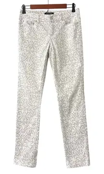 WHBM White House Black Market Jeans Silver Paisley Straight Ankle Pants Size 0R