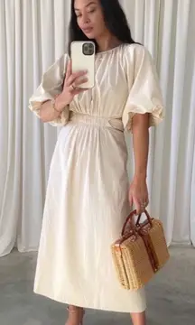 PRETTY LAVISH Ruby Puffed Sleeve Organic Cotton Midi Dress