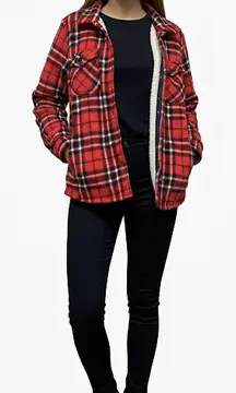 Soho Red Black Flannel Plaid Shacket Sherpa Lined Jacket Cozy Rugged XL