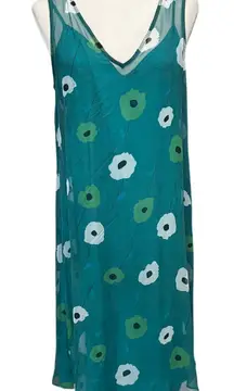 Amour Vert 100% Silk Mariam Marin Floral Midi Dress Size M (Made in USA)