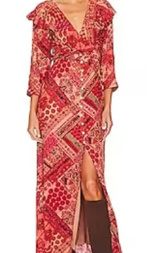 Free People Orange Patterned Lennon Button Down Ruffle Maxi Dress Size S