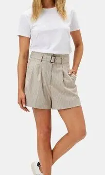 Amour Vert NEW  Pleated Trouser Shorts Belted Neutral Cream Stripe Women's 0