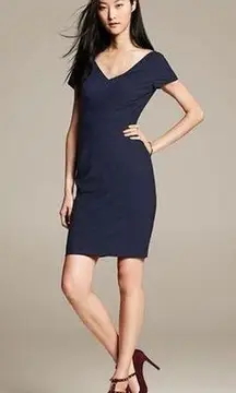 Banana Republic Roland Mouret Navy Blue V-Neck Sleeves Mini Sheath Dress Sz 0