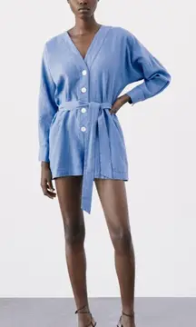 ZARA Blue Linen Romper