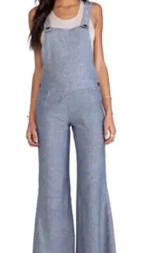 SHOW ME YOUR MUMU Billy Bob Chambray Flare Wide Leg Overall Jumpsuit Size Small