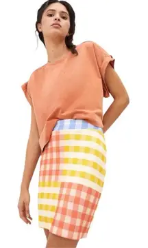 Farm Rio Anthropologie Gingham Checkered Plaid Fall Skirt Linen Lined NWOT Fall