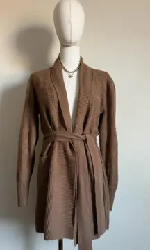 Cozy Knit Belted Cardigan in Soft Mocha Brown 
