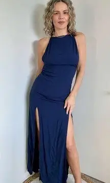 Indah  Double Slit Open Back Maxi Dress in Navy