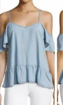 Paige Chambray Mitzi Cold‎ Shoulder Top Hayette Wash Size XS