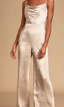Lulus Perfect Night Champagne Satin Jumpsuit