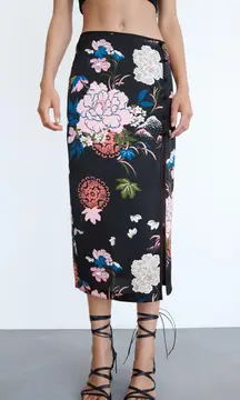 ZARA Floral Satin Skirt