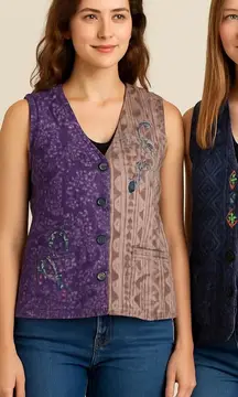 Boho Vest Women’s Vintage Reversible Lagenlook Peasant Hippy Embroidered Sz L