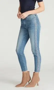 Driftwood Jackie High Rise Diamond Embroidered Faded Cropped Jeans Size 25