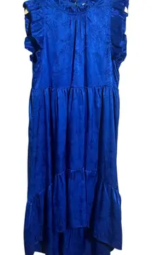 Karlie Dress Women M Royal Blue Midi High Low Tiered Ruffle NWOT Modest Career