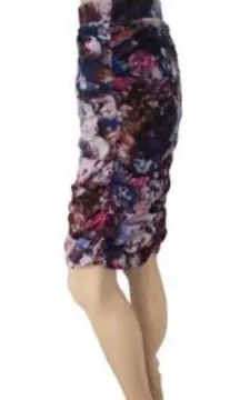 Cache Purple Floral Print Side Ruched Skirt Size 12