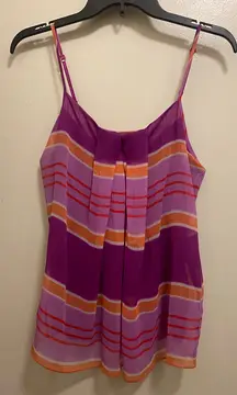 New York & Company Womens Tank Top XS Stripes Striped Purple Red Orange 2 Layer